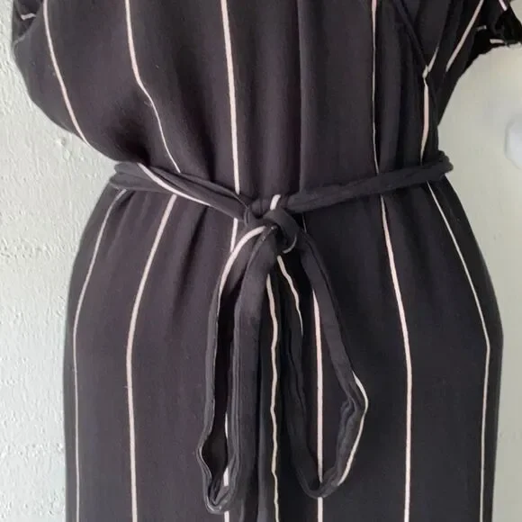 LOFT Wrap Dress with White Stripes and belt - Picture 3 of 15
